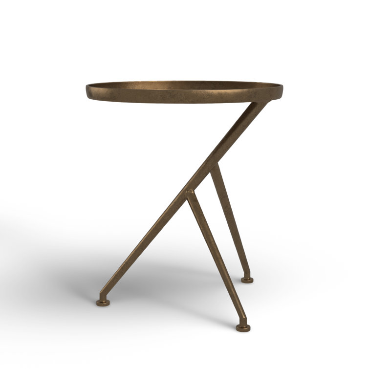 Araceli Raw Brass Round Stone and Metal Side Table