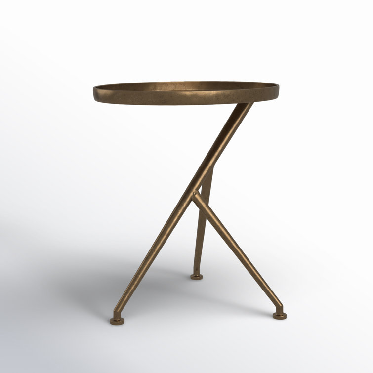 Araceli Raw Brass Round Stone and Metal Side Table