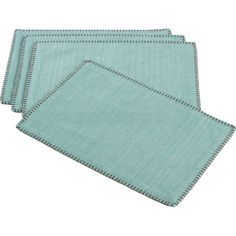 Aqua Cotton Whip Stitched Design Rectangular Placemats, Set of 4