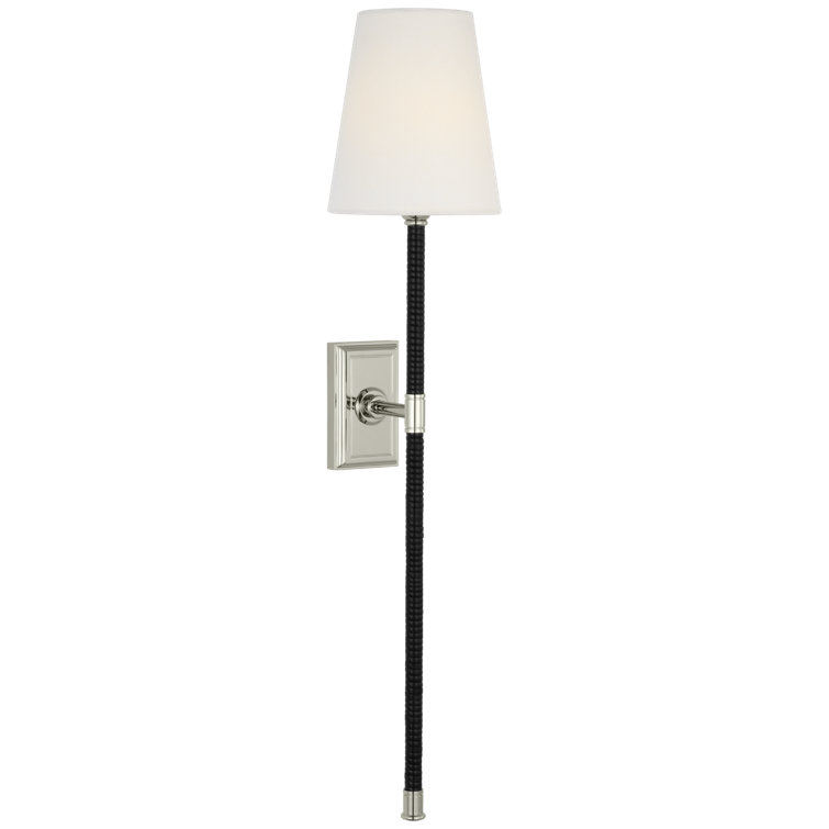 Black and Polished Nickel 28.5" Wall Sconce with Linen Shade