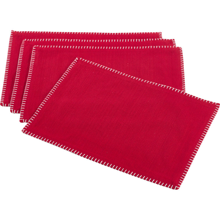 Red Whip Stitched Cotton Rectangular Placemats, 13" x 19" (Set of 4)