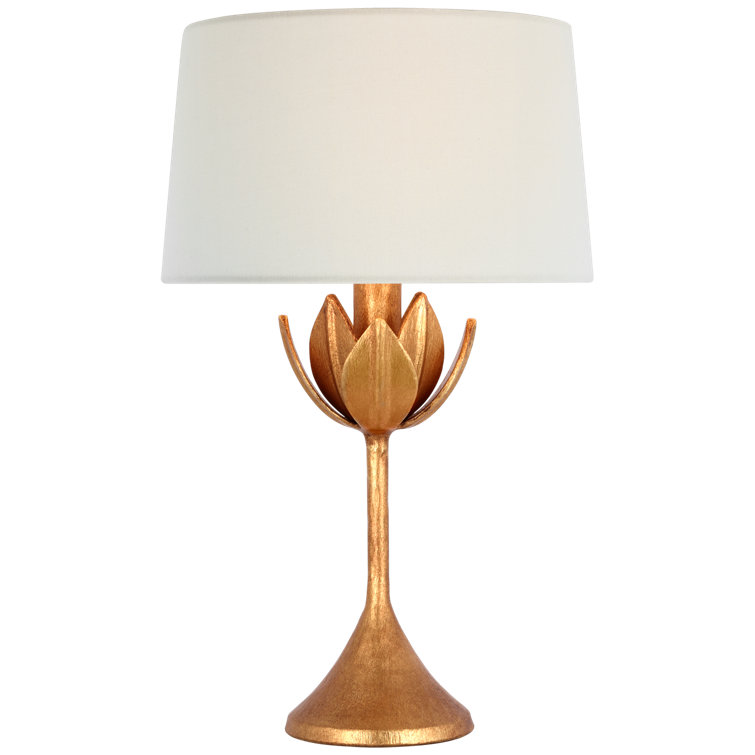 Antique Gold Leaf Cordless LED Table Lamp with White Shade