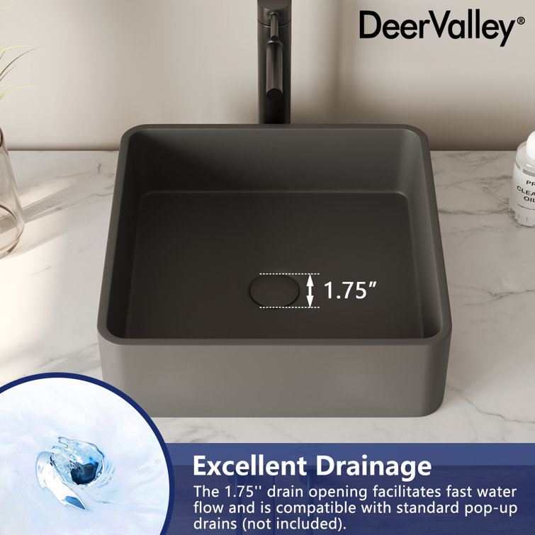 Black Square Concrete Above-Counter Vessel Bathroom Sink
