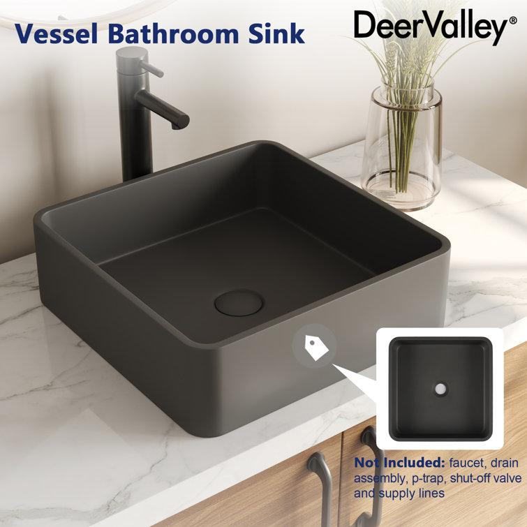 Black Square Concrete Above-Counter Vessel Bathroom Sink