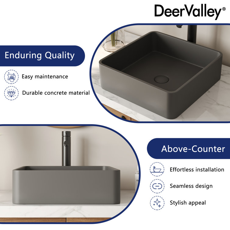 Black Square Concrete Above-Counter Vessel Bathroom Sink
