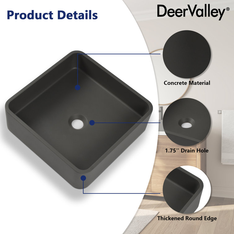 Black Square Concrete Above-Counter Vessel Bathroom Sink