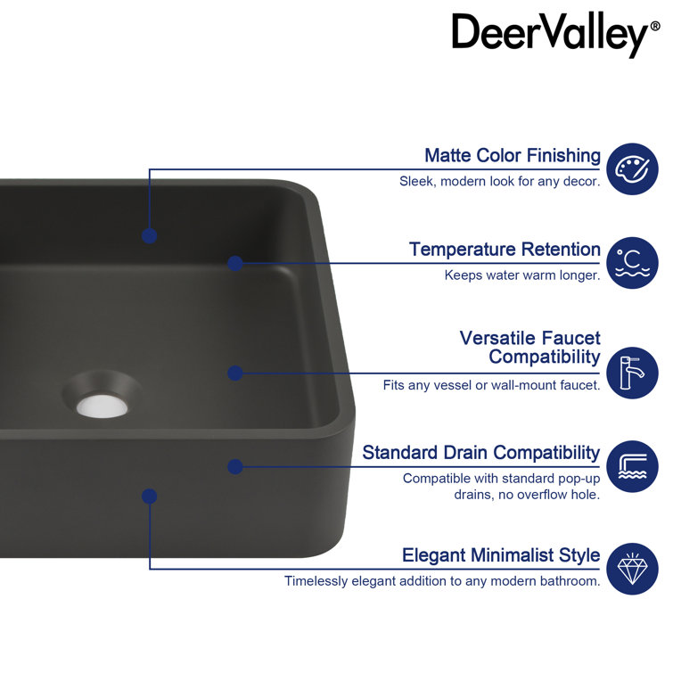 Black Square Concrete Above-Counter Vessel Bathroom Sink