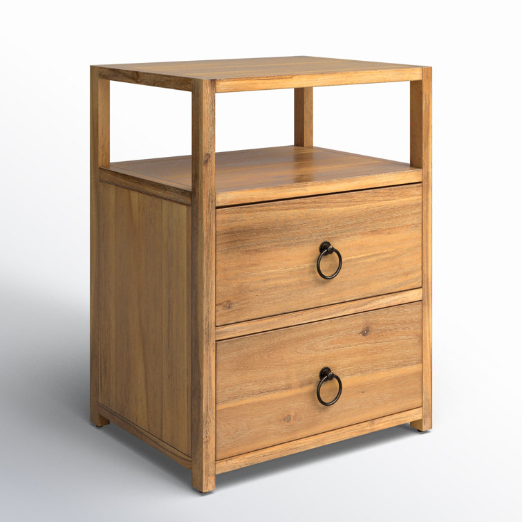 Lark Natural Wood 2-Drawer Nightstand with Open Shelf