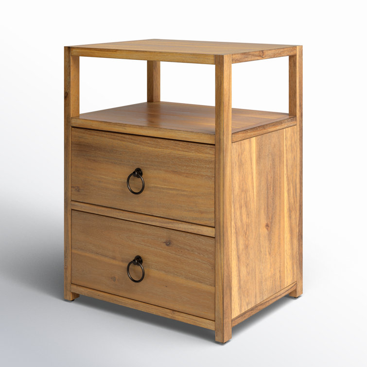 Lark Natural Wood 2-Drawer Nightstand with Open Shelf