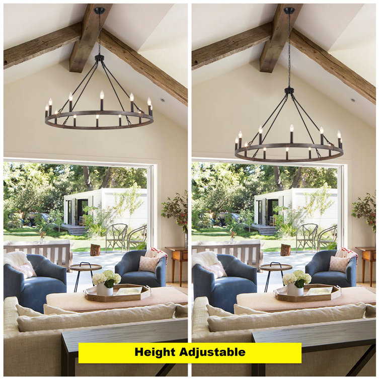 38'' Black Metal Wagon Wheel Candle Chandelier