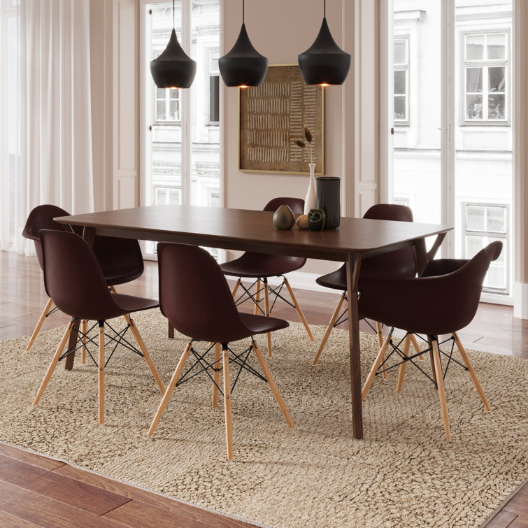 Brown and Natural Plastic Arm Chairs with Wood Legs, Set of 2