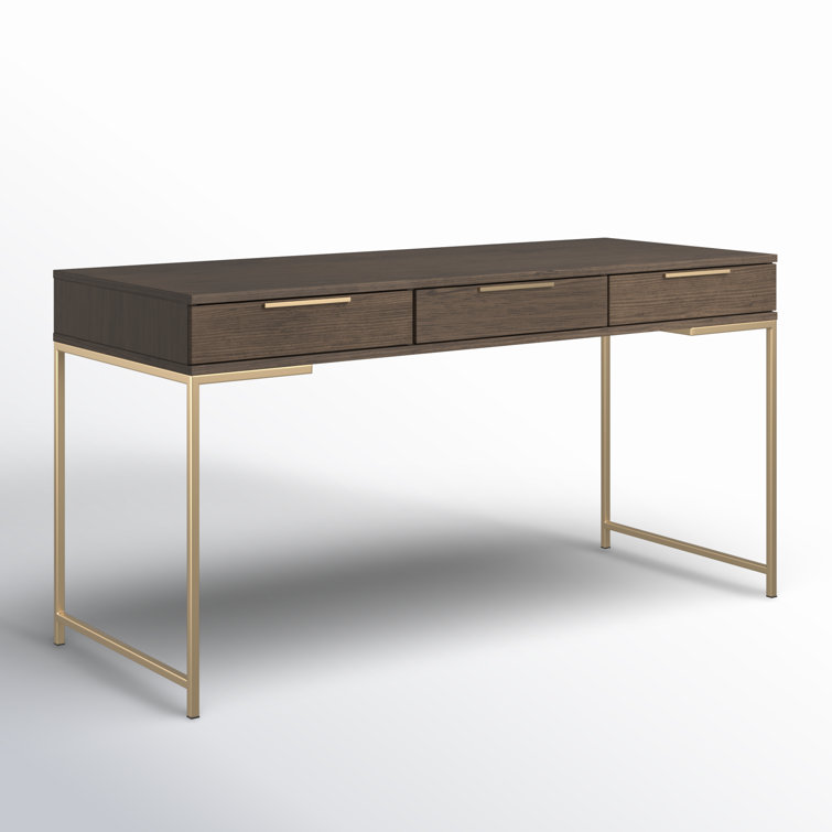 Transitional Brown Wood Home Office Desk with Drawers
