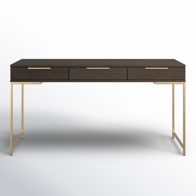 Transitional Brown Wood Home Office Desk with Drawers