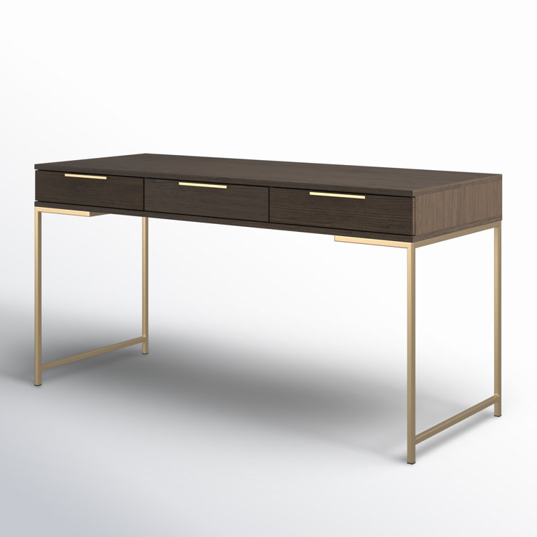 Transitional Brown Wood Home Office Desk with Drawers