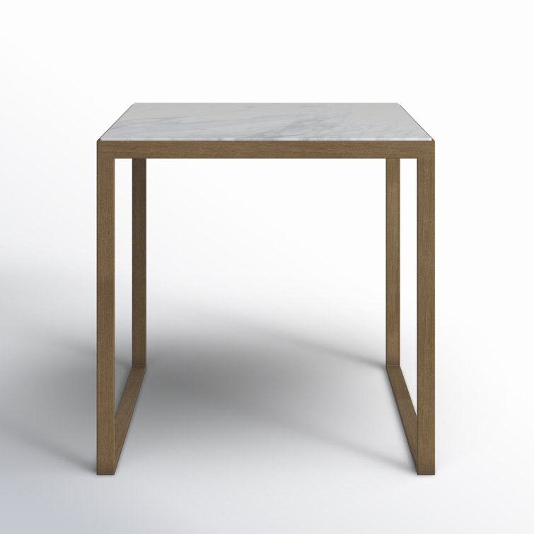 White Marble and Brass Square End Table