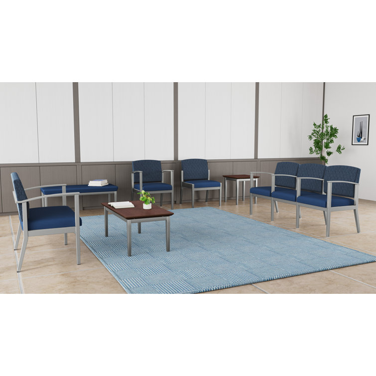 Open House Navy Fabric Armless Guest Chair with Black Metal Frame