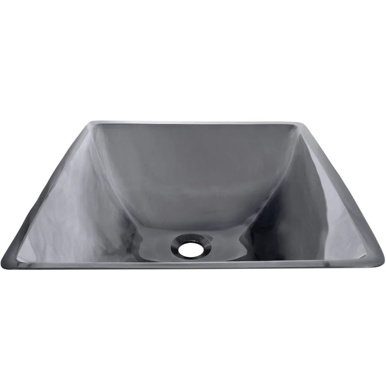 Quadrato 16.75'' Clear Gray Glass Square Vessel Sink