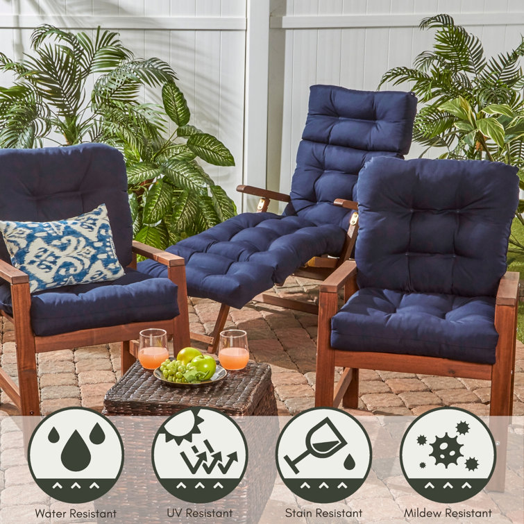Navy Blue Polyester High Back Outdoor Chair Cushion
