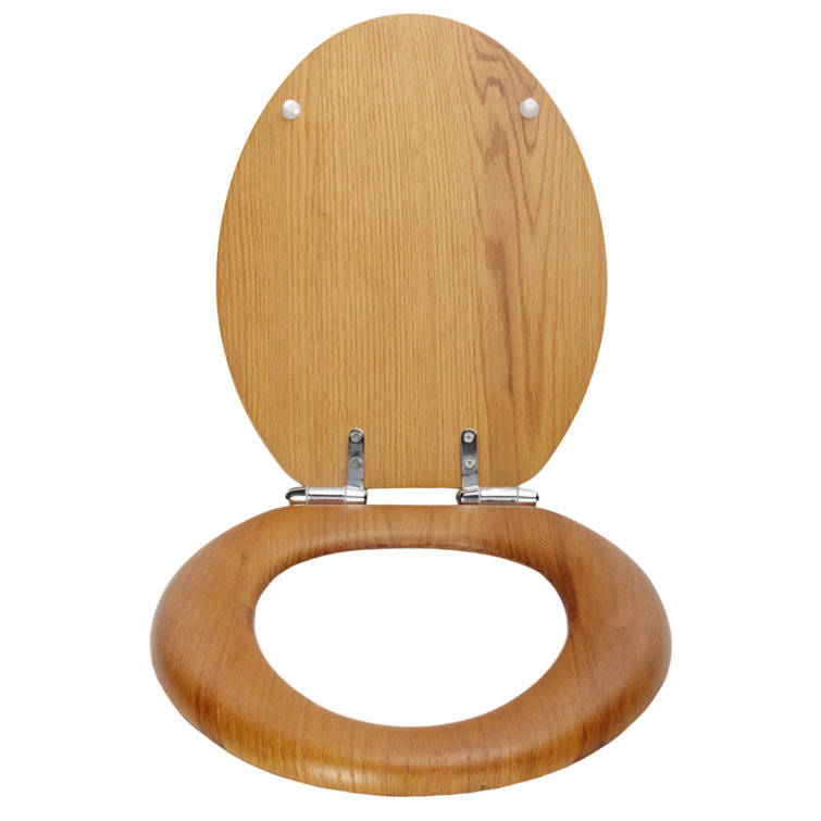 Honey Oak Elongated Soft Close Wood Toilet Seat