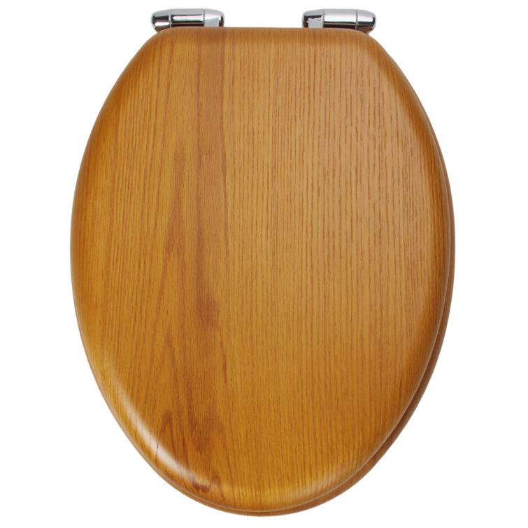 Honey Oak Elongated Soft Close Wood Toilet Seat