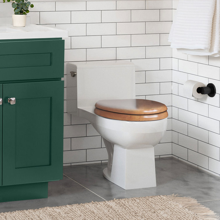 Honey Oak Elongated Soft Close Wood Toilet Seat