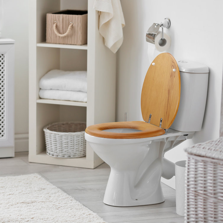 Honey Oak Elongated Soft Close Wood Toilet Seat
