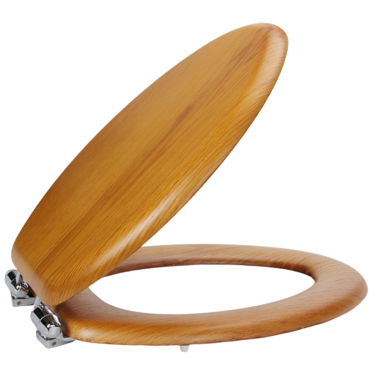 Honey Oak Elongated Soft Close Wood Toilet Seat