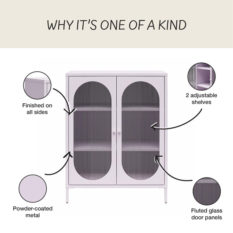 Lilac Metal Short Accent Cabinet with Fluted Glass Doors