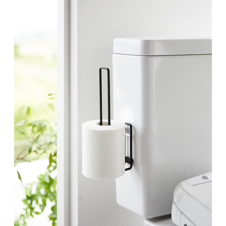 Compact Black Steel Traceless Adhesive Toilet Paper Holder