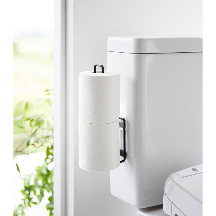 Compact Black Steel Traceless Adhesive Toilet Paper Holder