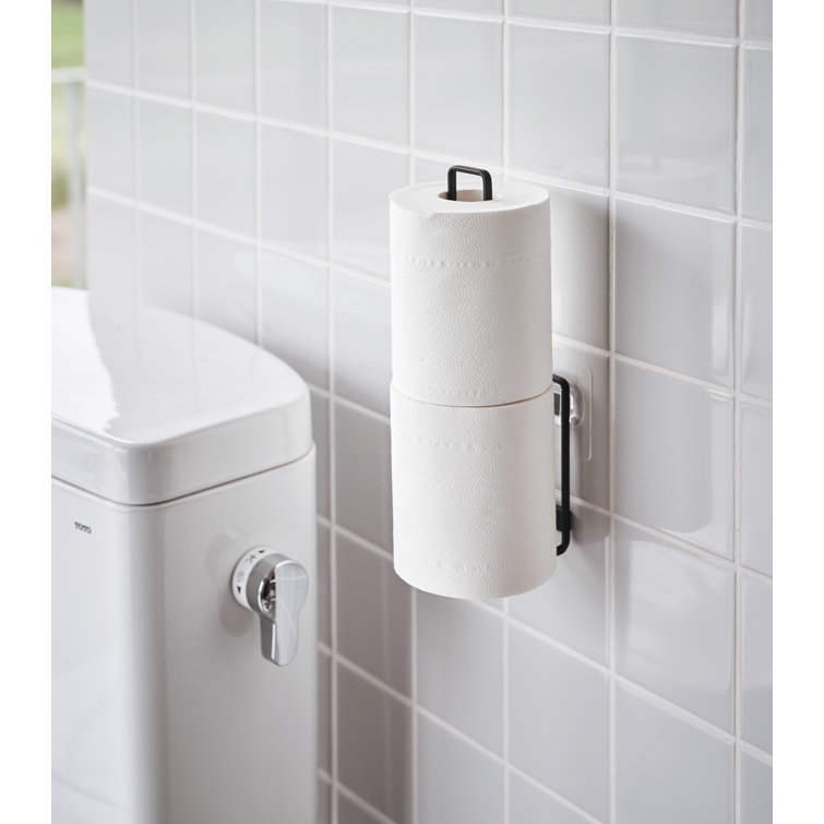 Compact Black Steel Traceless Adhesive Toilet Paper Holder
