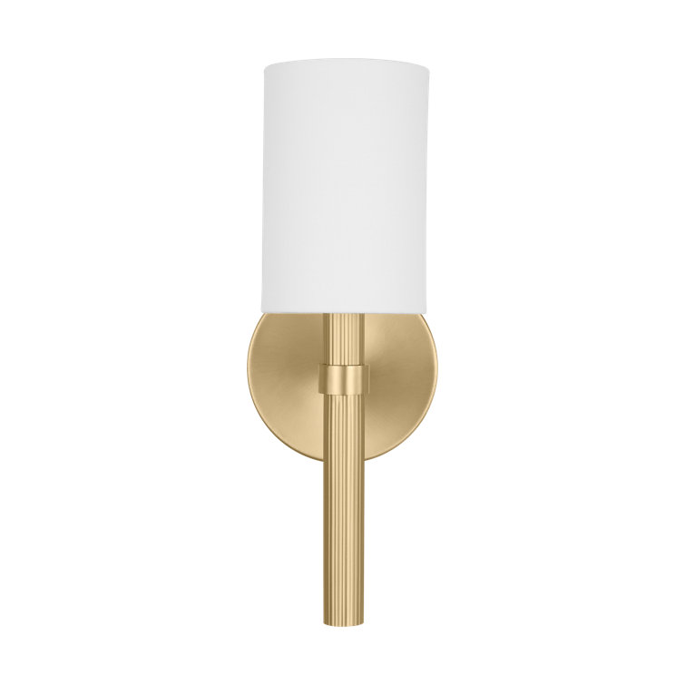Satin Brass Wall Sconce with White Linen Shade