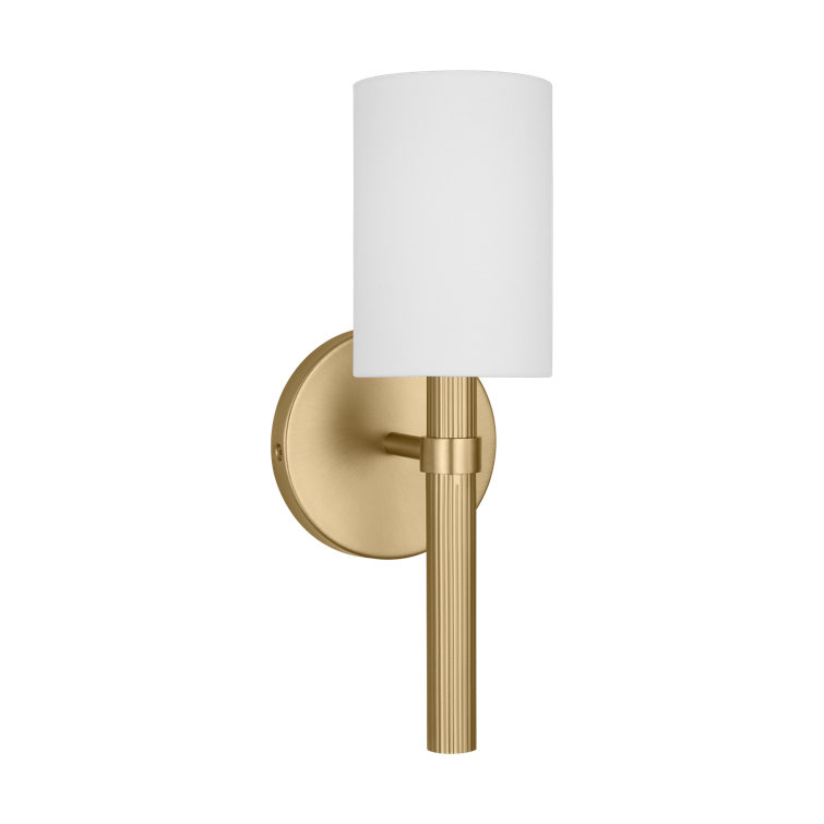 Satin Brass Wall Sconce with White Linen Shade