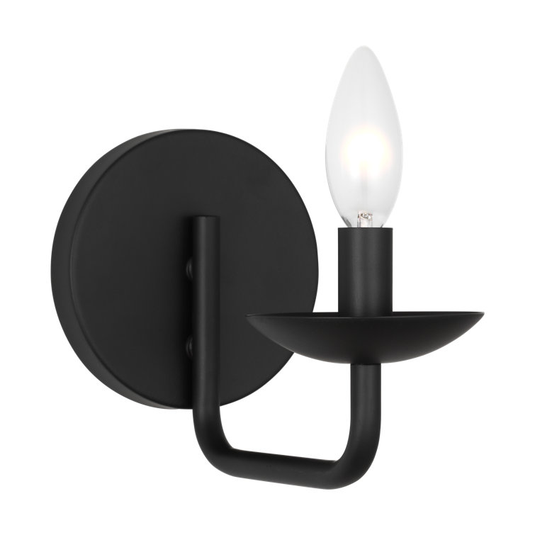 Midnight Black Steel Wall Sconce with White Linen Shade