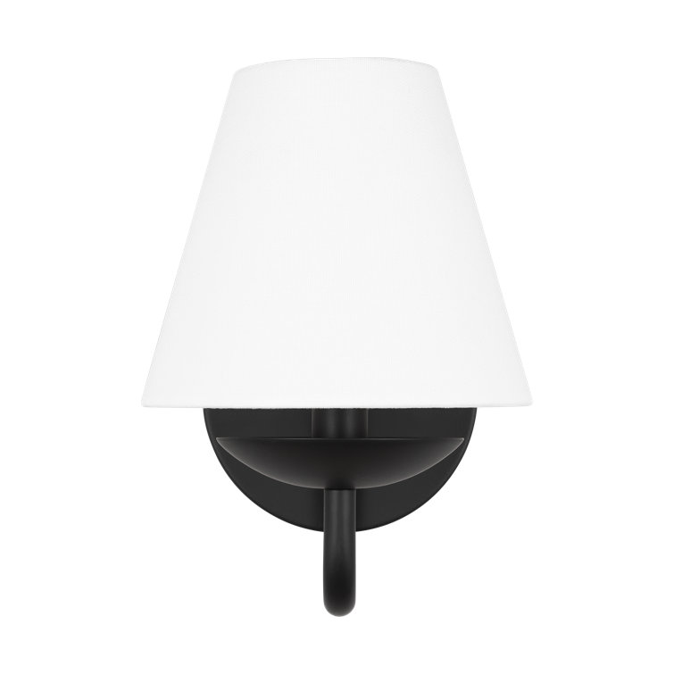 Midnight Black Steel Wall Sconce with White Linen Shade