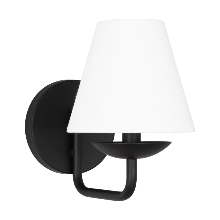 Midnight Black Steel Wall Sconce with White Linen Shade