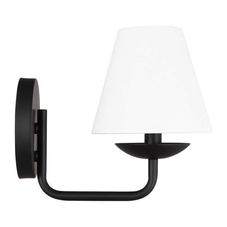 Midnight Black Steel Wall Sconce with White Linen Shade