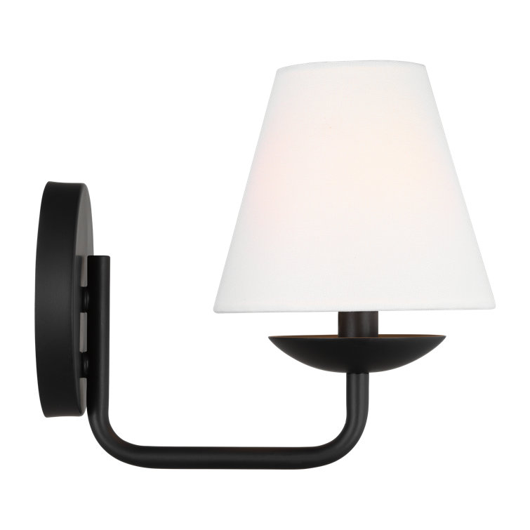 Midnight Black Steel Wall Sconce with White Linen Shade
