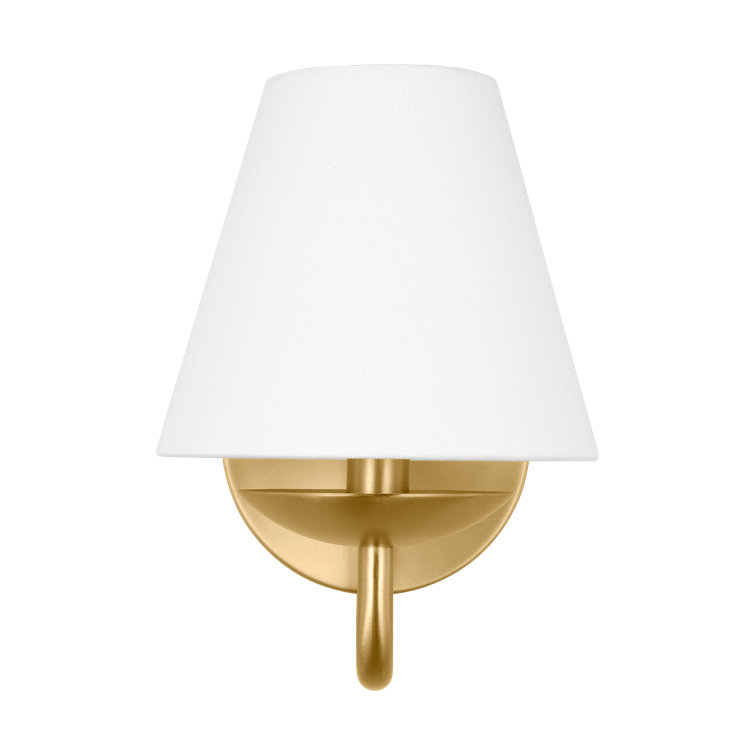 Satin Brass and White Linen Small Wall Sconce