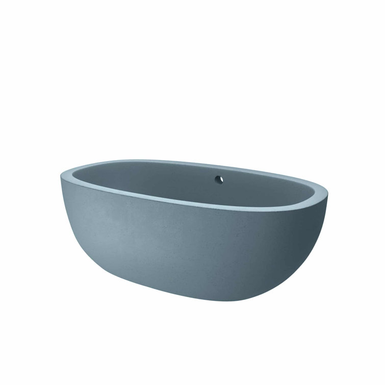 Ocean Blue Freestanding Cement Soaking Bathtub