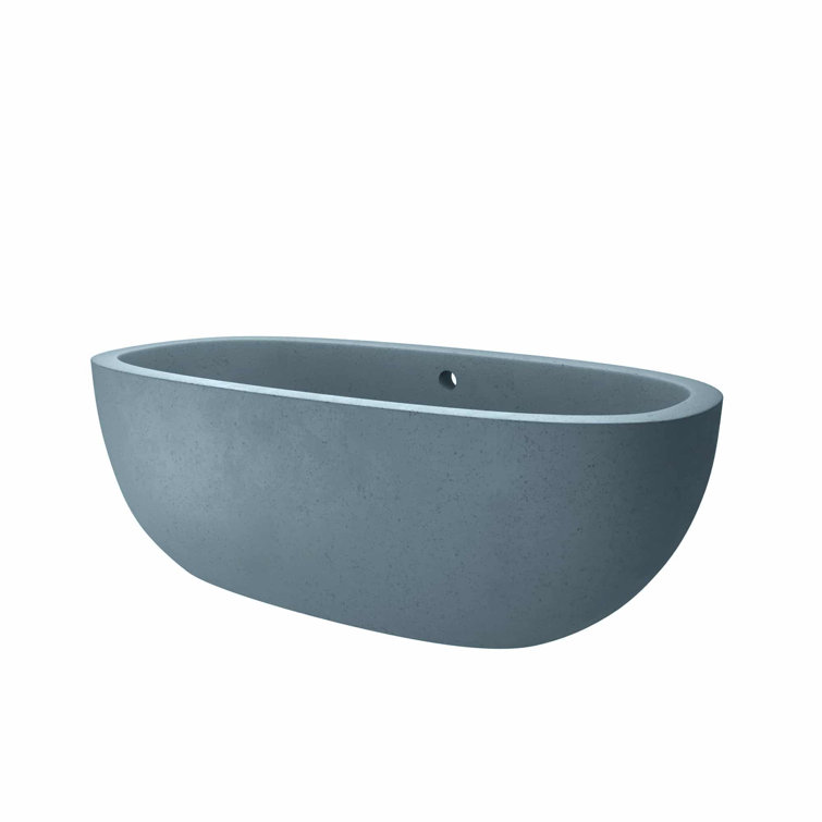 Ocean Blue Freestanding Cement Soaking Bathtub, 72"