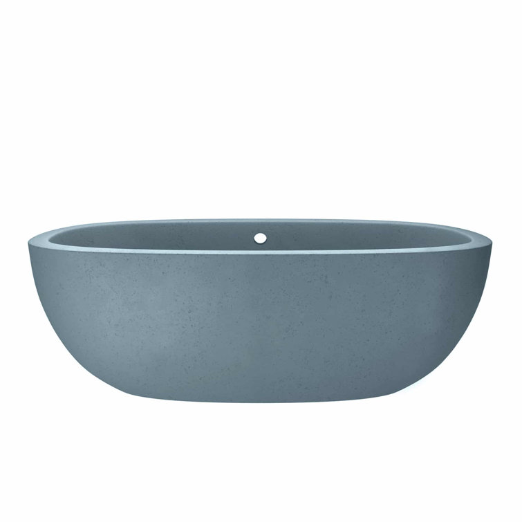 Ocean Blue Freestanding Cement Soaking Bathtub, 72"