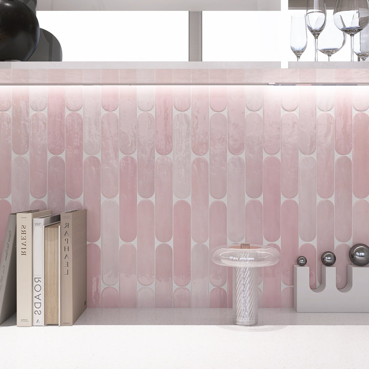 Rosa Pink Polished Ceramic Subway Wall Tile 2x9