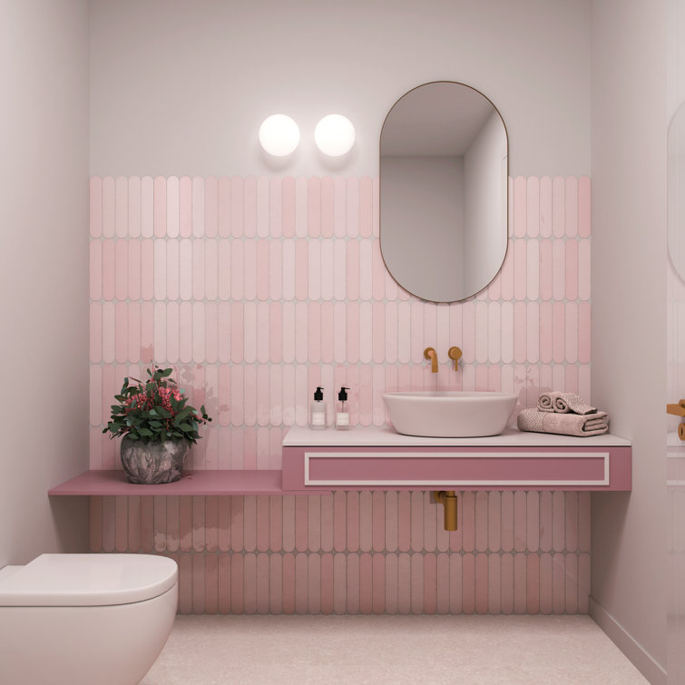 Rosa Pink Polished Ceramic Subway Wall Tile 2x9