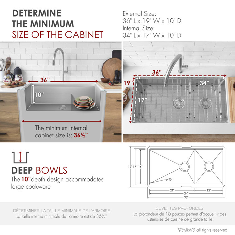 Versa 36'' Stainless Steel Double Bowl Kitchen Sink with Accessories