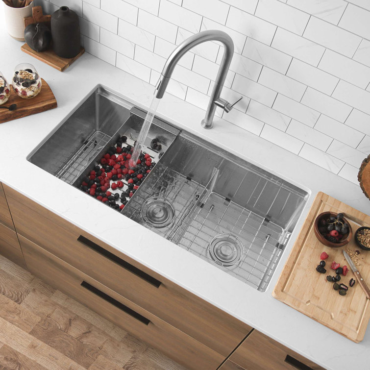 Versa 36'' Stainless Steel Double Bowl Kitchen Sink with Accessories