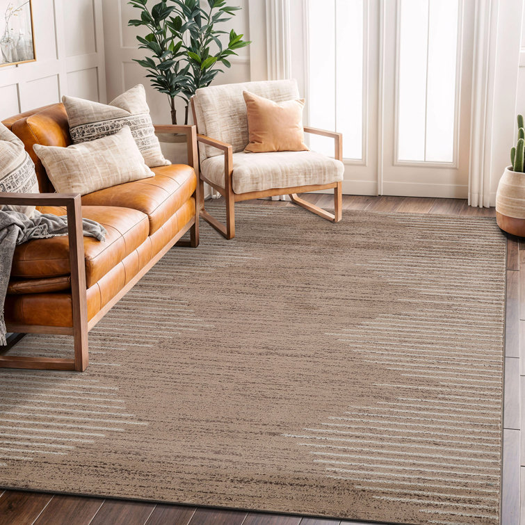 Beige and Cream Geometric Synthetic 5' x 7' Area Rug
