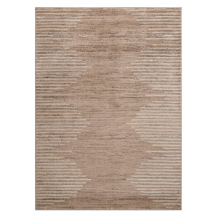 Beige and Cream Geometric Synthetic 5' x 7' Area Rug