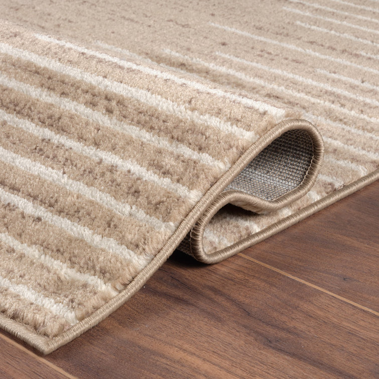Beige and Cream Geometric Synthetic 5' x 7' Area Rug