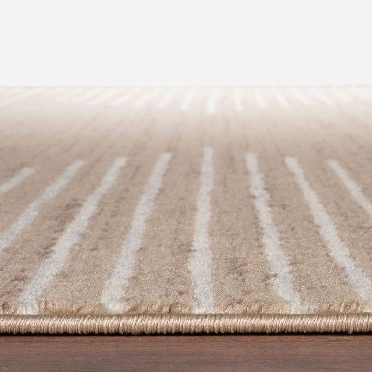 Beige and Cream Geometric Synthetic 5' x 7' Area Rug